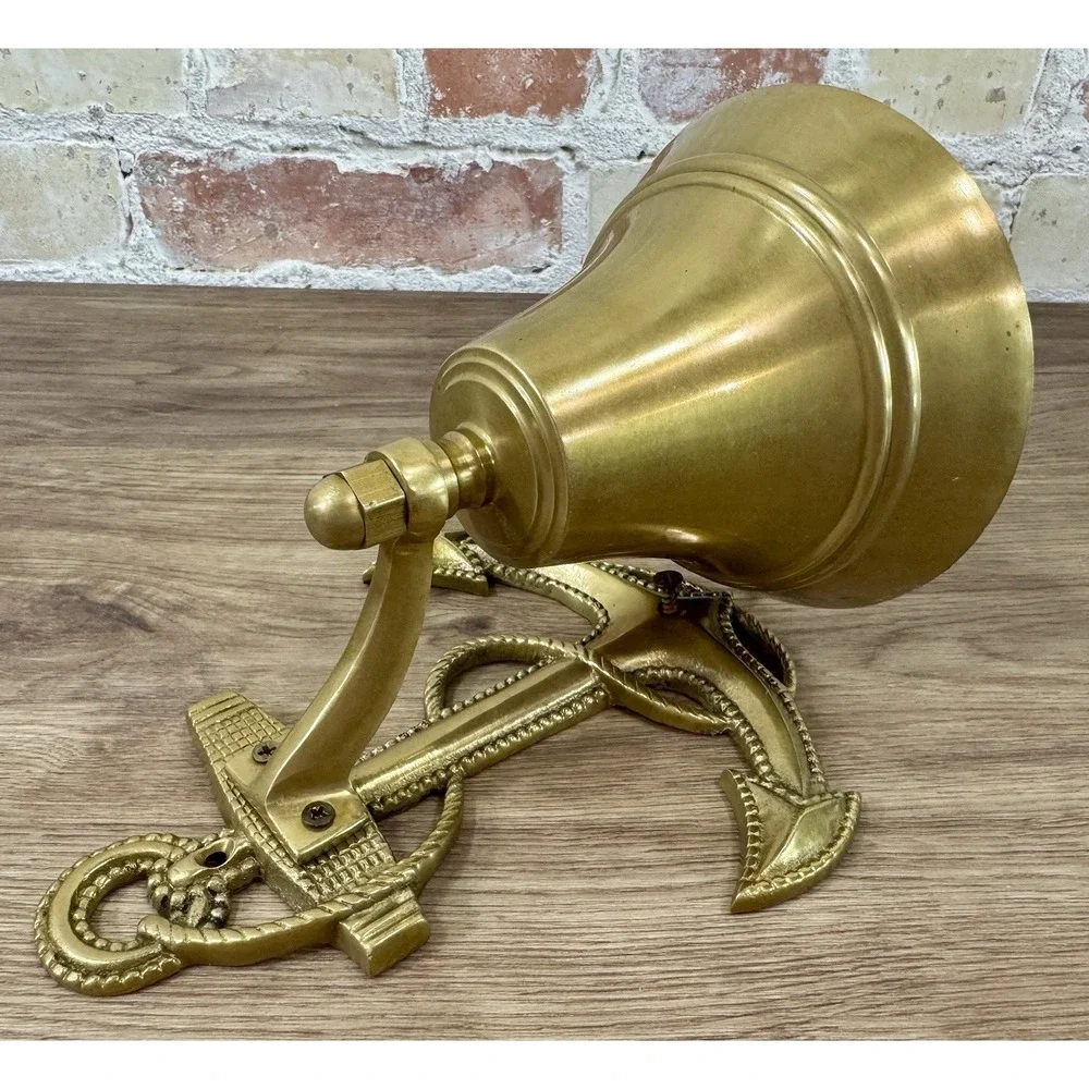 Vintage Solid Brass Ship Bell Anchor Wall Mount Nautical Maritime Rope 6.5